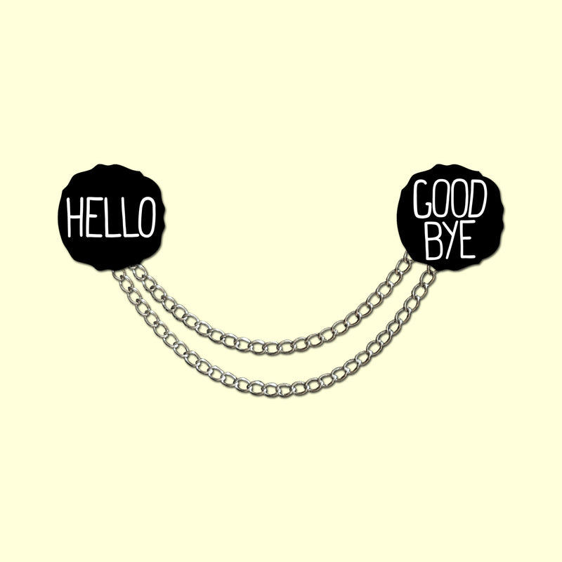 HELLO / GOOD BYE Lapel Pin Collar Chain Set